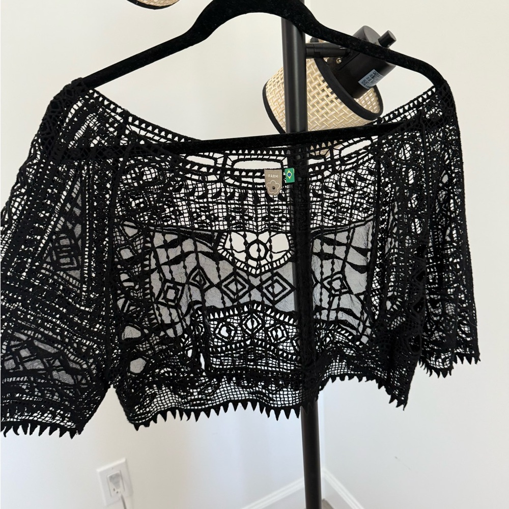 FARM Rio Black Crochet Crop Top